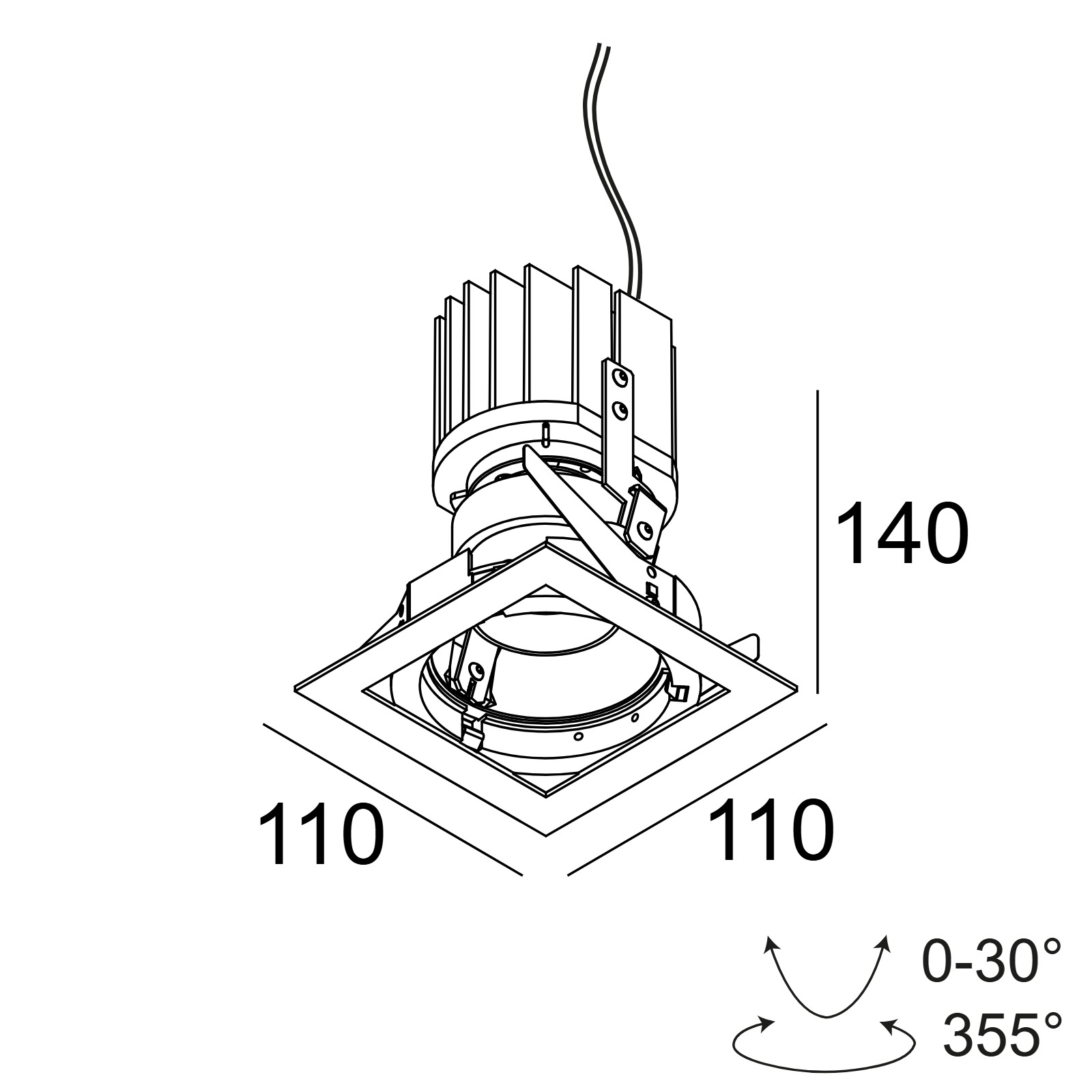 iMAX II SQUARE ADJUSTABLE MP 92718 B черный Delta Light Встраиваемый поворотный потолочный светильник 2